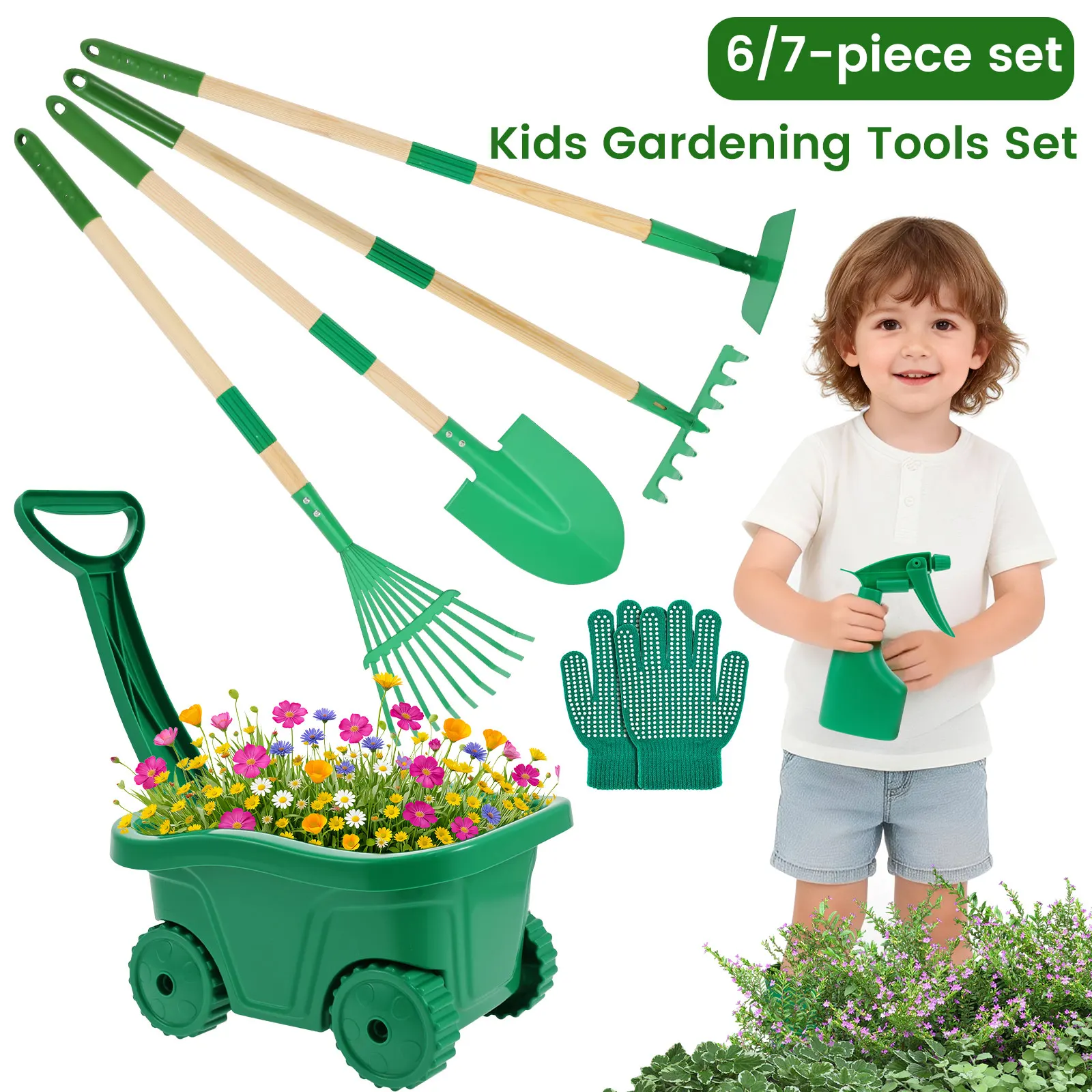 Kids Outdoor Garden Set - 6/7Pcs Kids Gardening Tools Set Metal