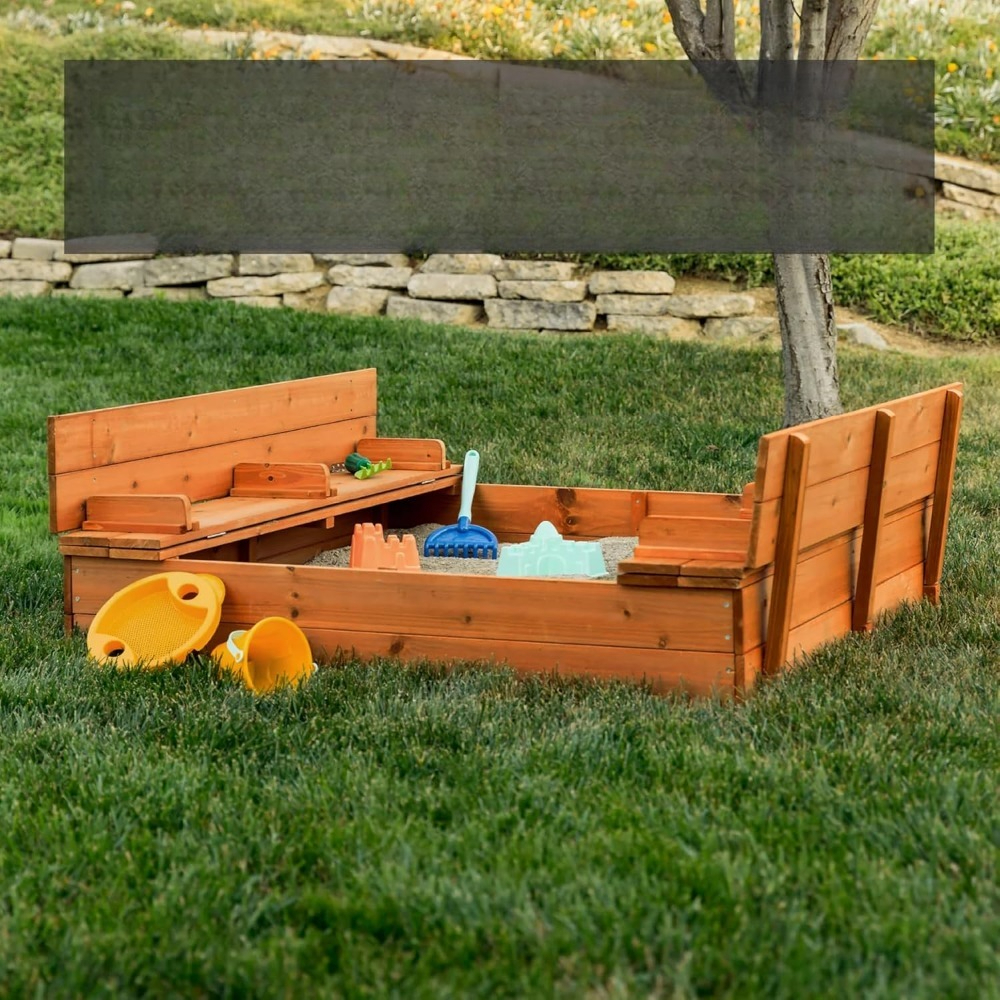 Kids Outdoor Bench - Large Outdoor Kids Sandbox with Cover