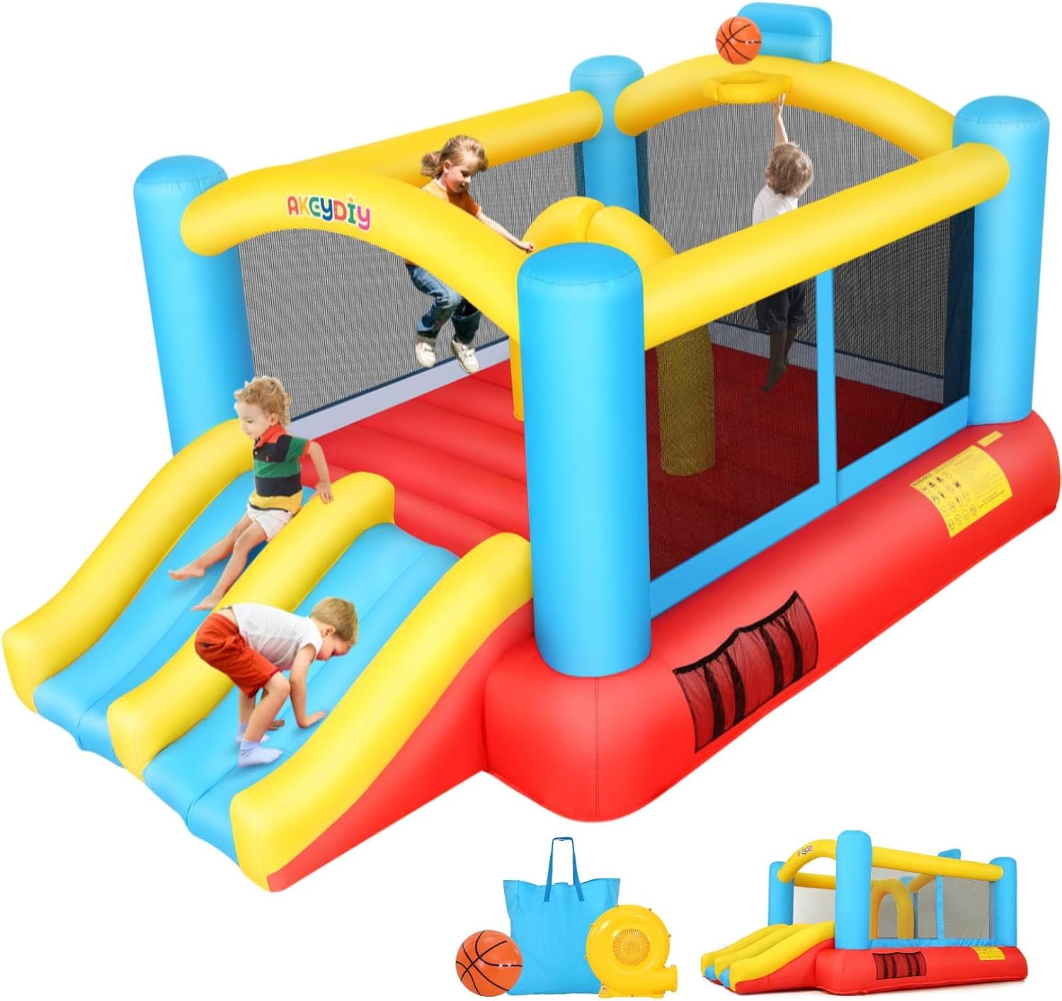 Kids Outdoor Basketball - Inflatable Bouncy Castle with Double Slide