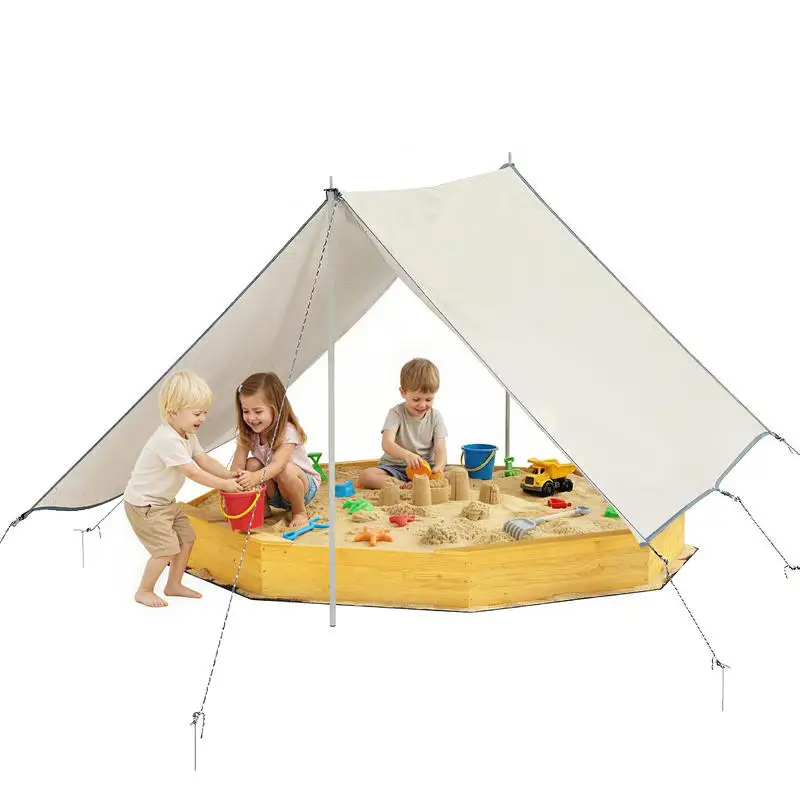 Kids Outdoor Bench - Qaba Wooden Sandbox with Large Canopy,