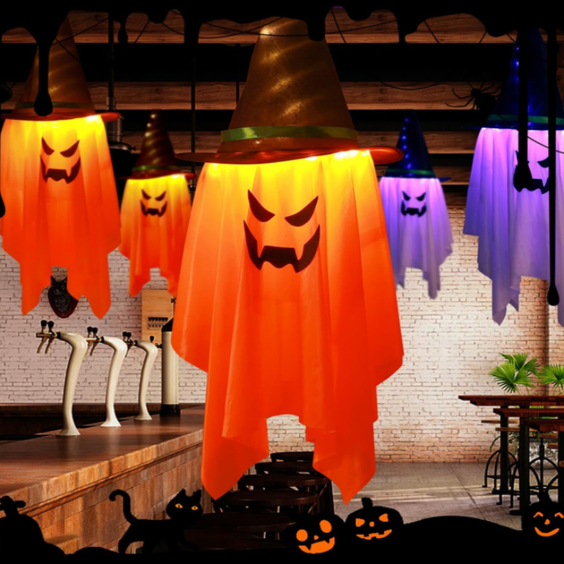 Kids Outdoor House Accessories - 1-2PCS Halloween Glowing Pumpkin Wizard Hanging