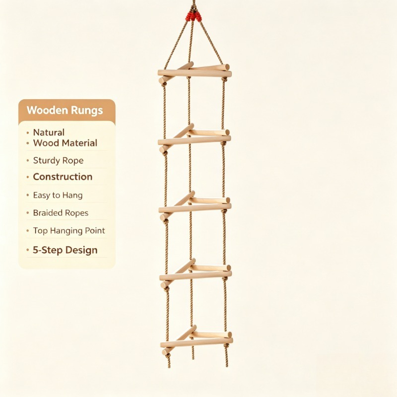 Kids Outdoor Swing - 5 Rungs Single Head Wooden Triangle