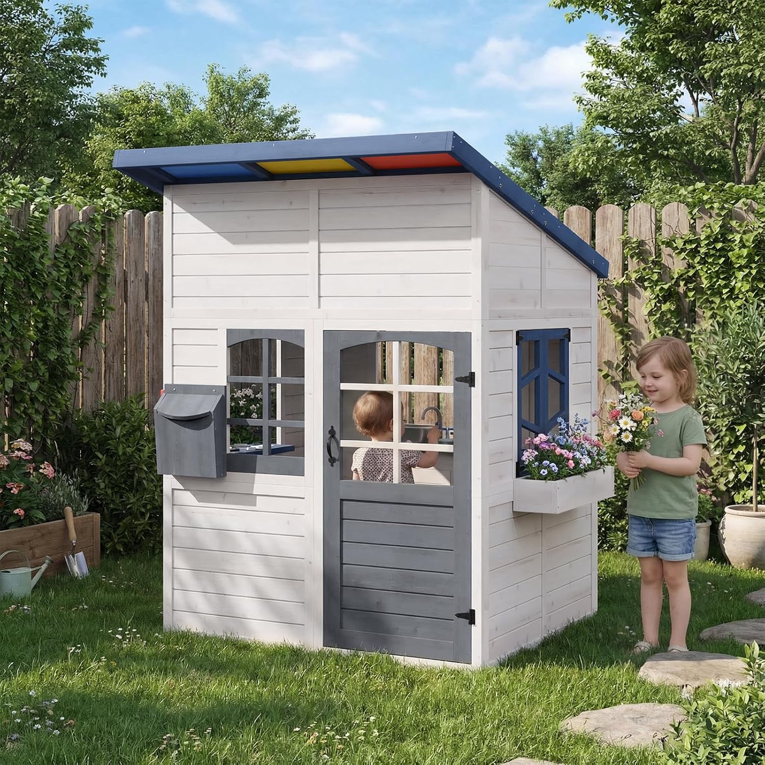 Wooden Kids Outdoor Playhouse  - Kids Outdoor Bench avaliação e preço