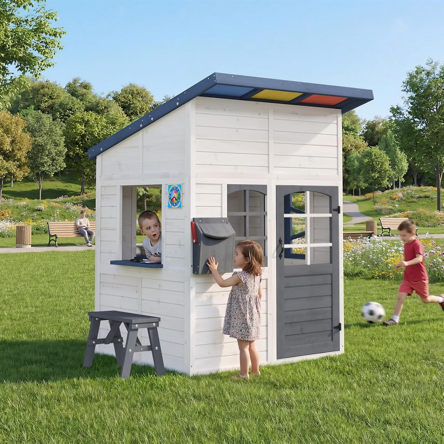 Wooden Kids Outdoor Playhouse  - Kids Outdoor Bench avaliação e preço