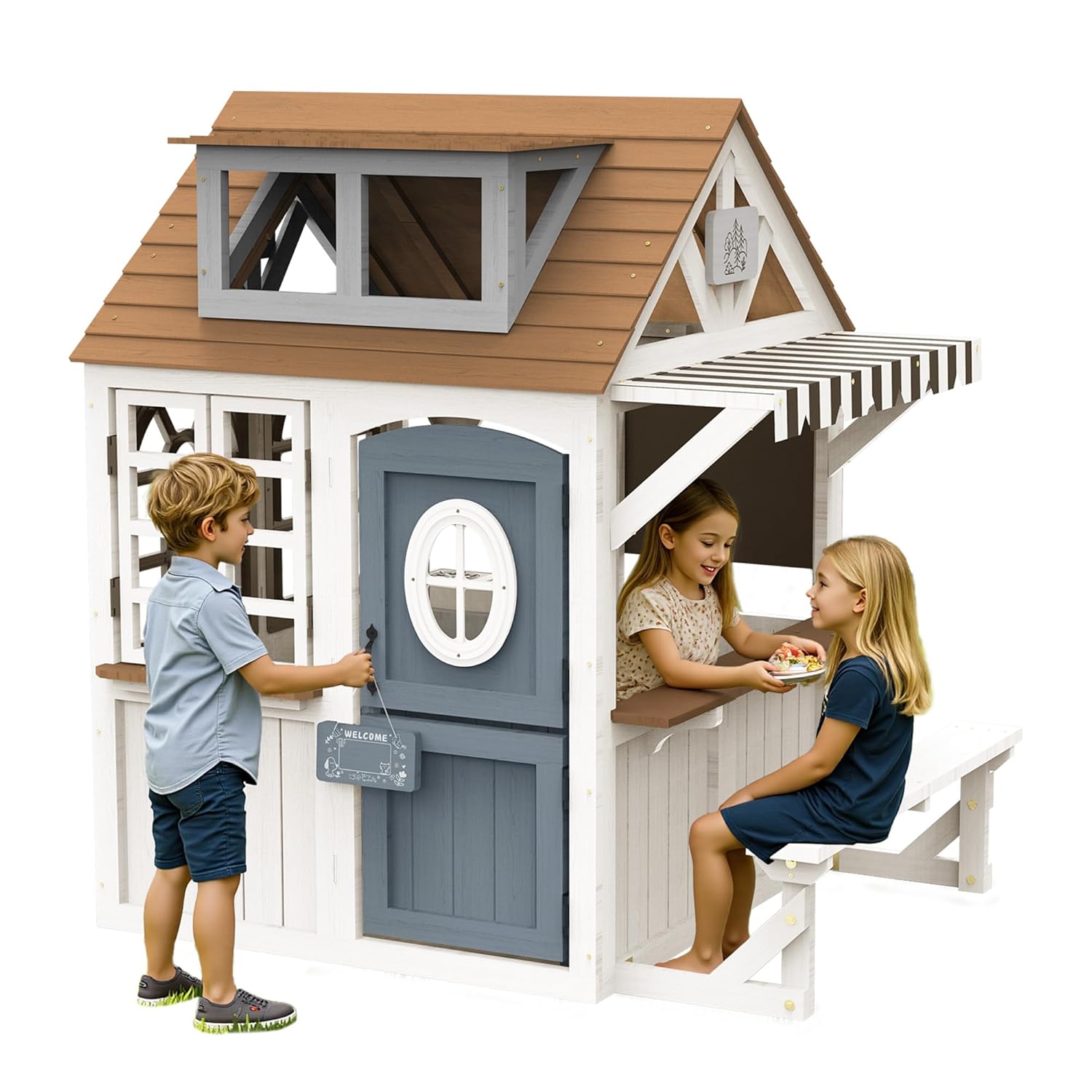 Kids Wooden Outdoor Playhouse  - Kids Outdoor Chalkboard avaliação e preço