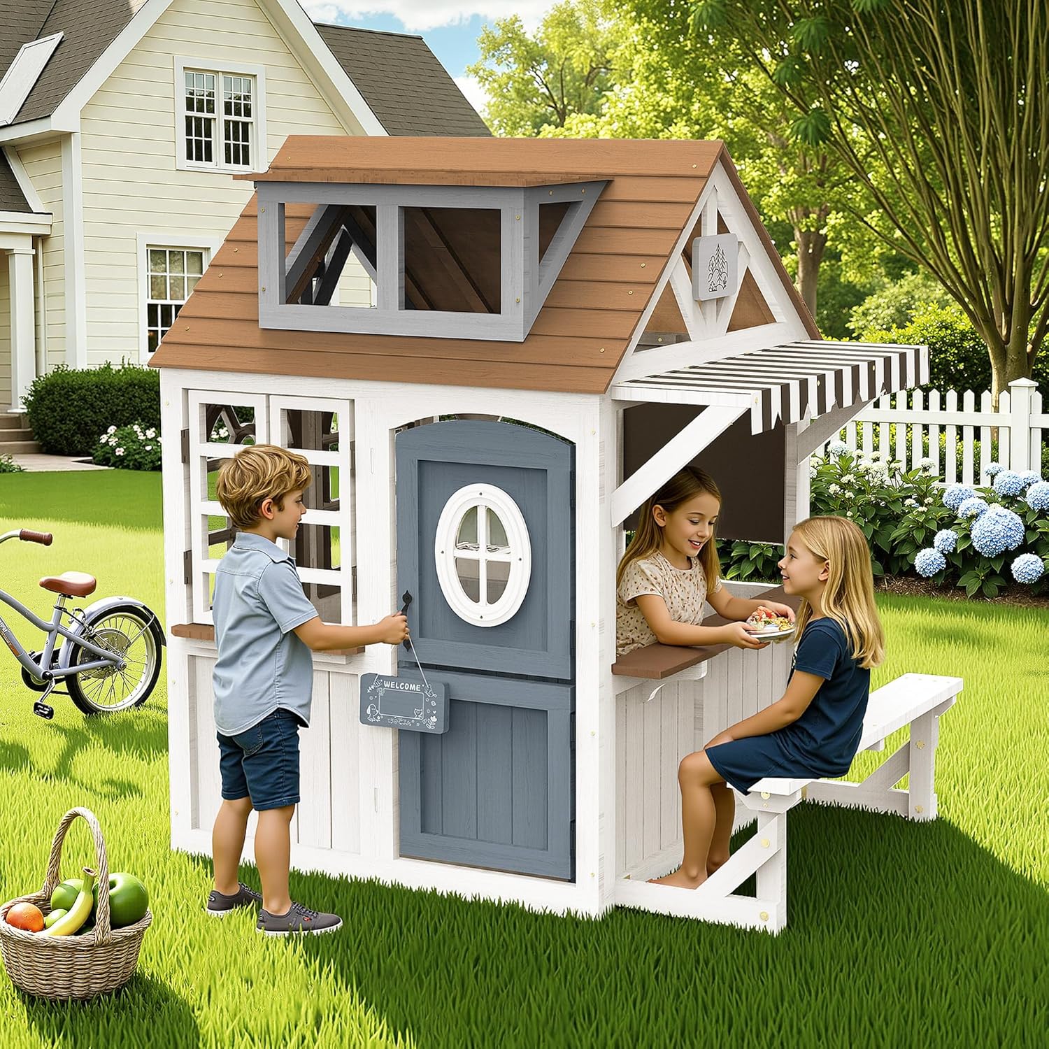 Kids Wooden Outdoor Playhouse  - Kids Outdoor Chalkboard avaliação e preço