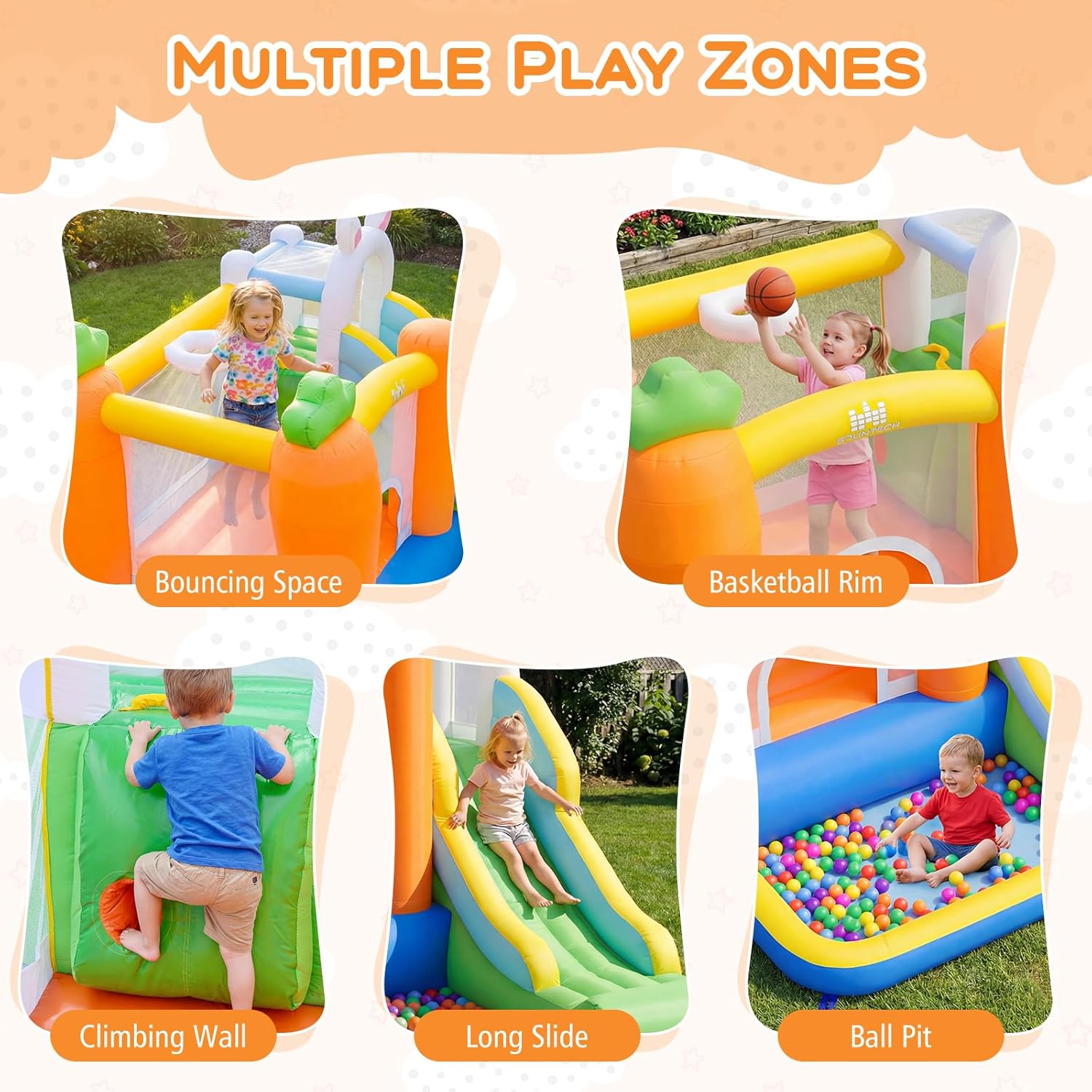 Inflatable Bounce House with B - Kids Outdoor Basketball avaliação e preço