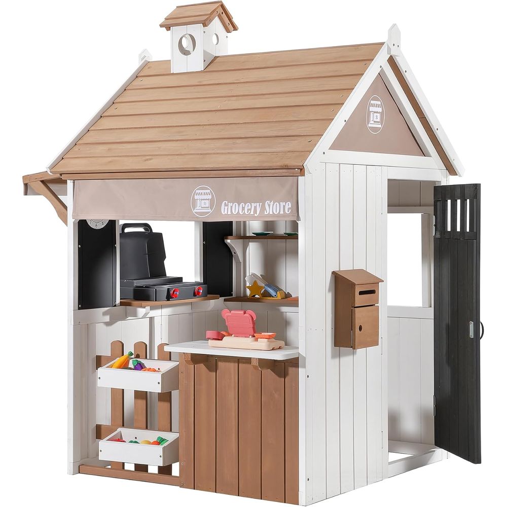 2-in-1 Kids Outdoor Playhouse, - Kids Outdoor Chalkboard avaliação e preço