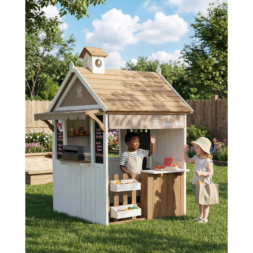 2-in-1 Kids Outdoor Playhouse, - Kids Outdoor Chalkboard avaliação e preço