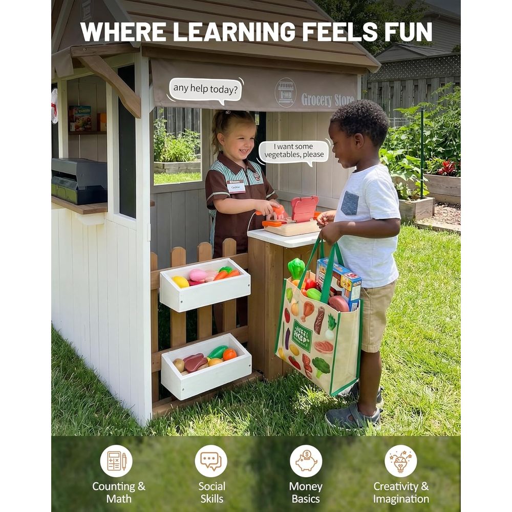 2-in-1 Kids Outdoor Playhouse, - Kids Outdoor Chalkboard avaliação e preço