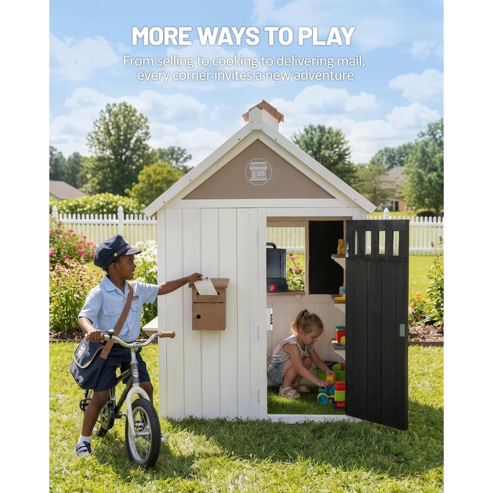 2-in-1 Kids Outdoor Playhouse, - Kids Outdoor Chalkboard avaliação e preço