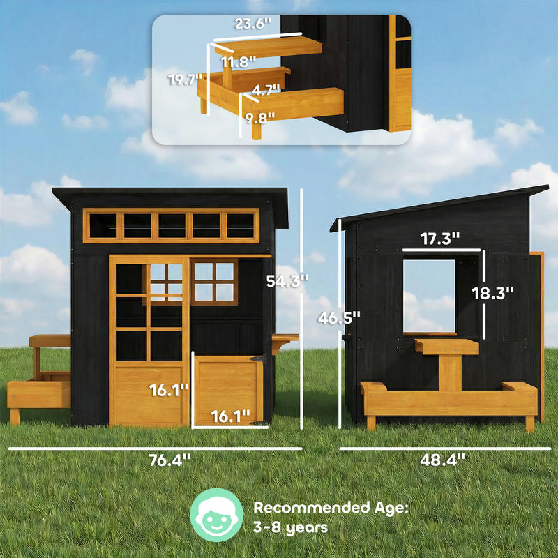 Qaba Outdoor Playhouse, Wooden - Kids Outdoor Chalkboard avaliação e preço