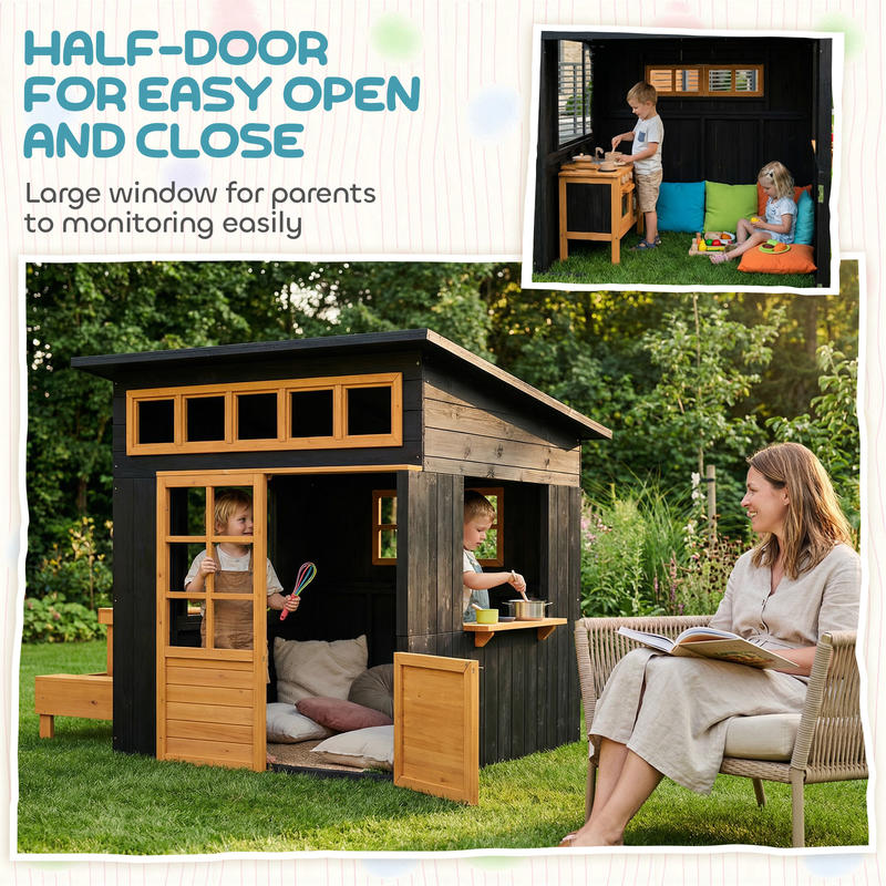 Qaba Outdoor Playhouse, Wooden - Kids Outdoor Chalkboard avaliação e preço