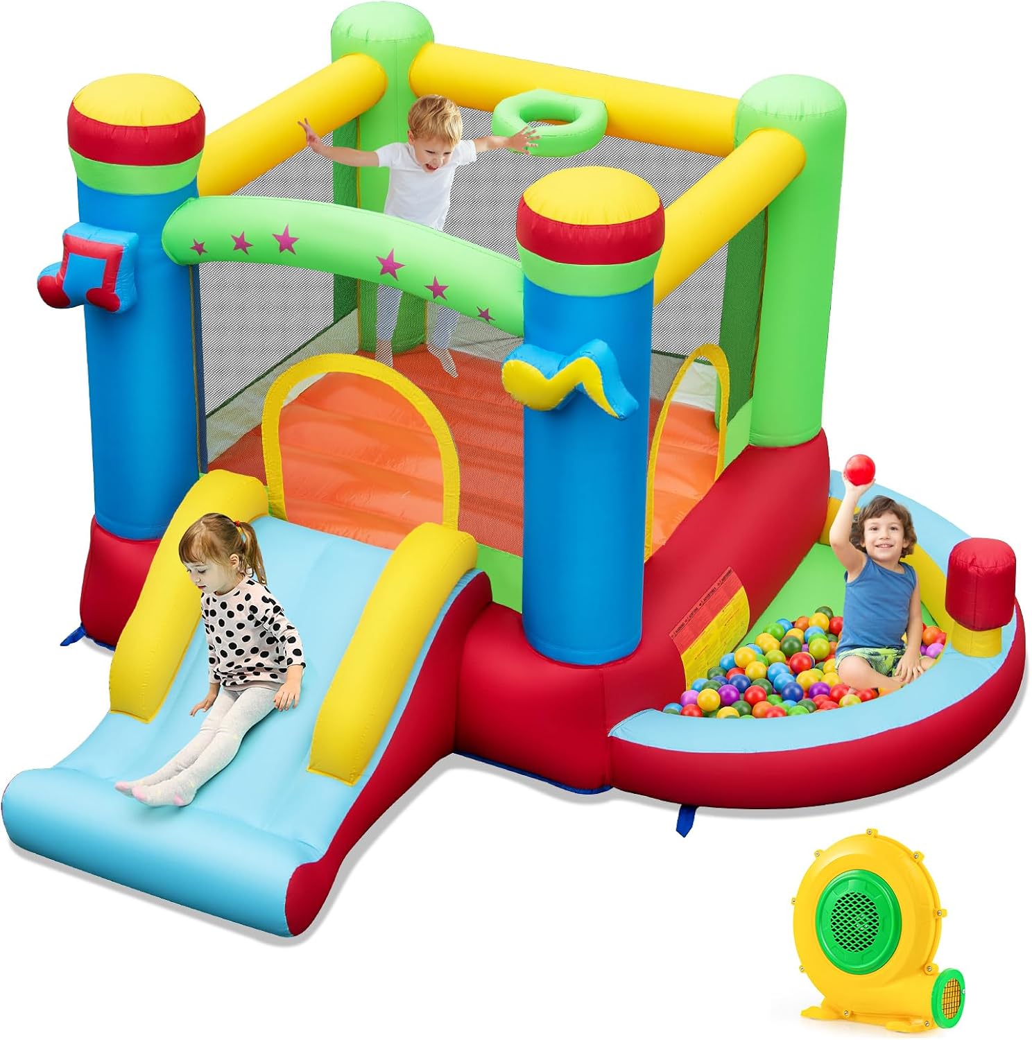 Inflatable Bounce House with B - Kids Outdoor Basketball avaliação e preço