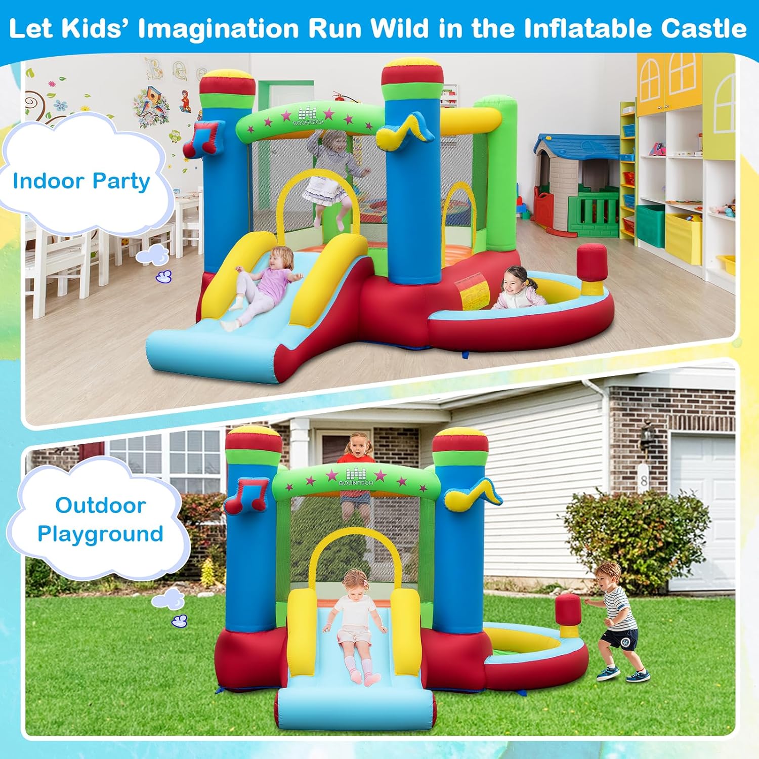 Inflatable Bounce House with B - Kids Outdoor Basketball avaliação e preço