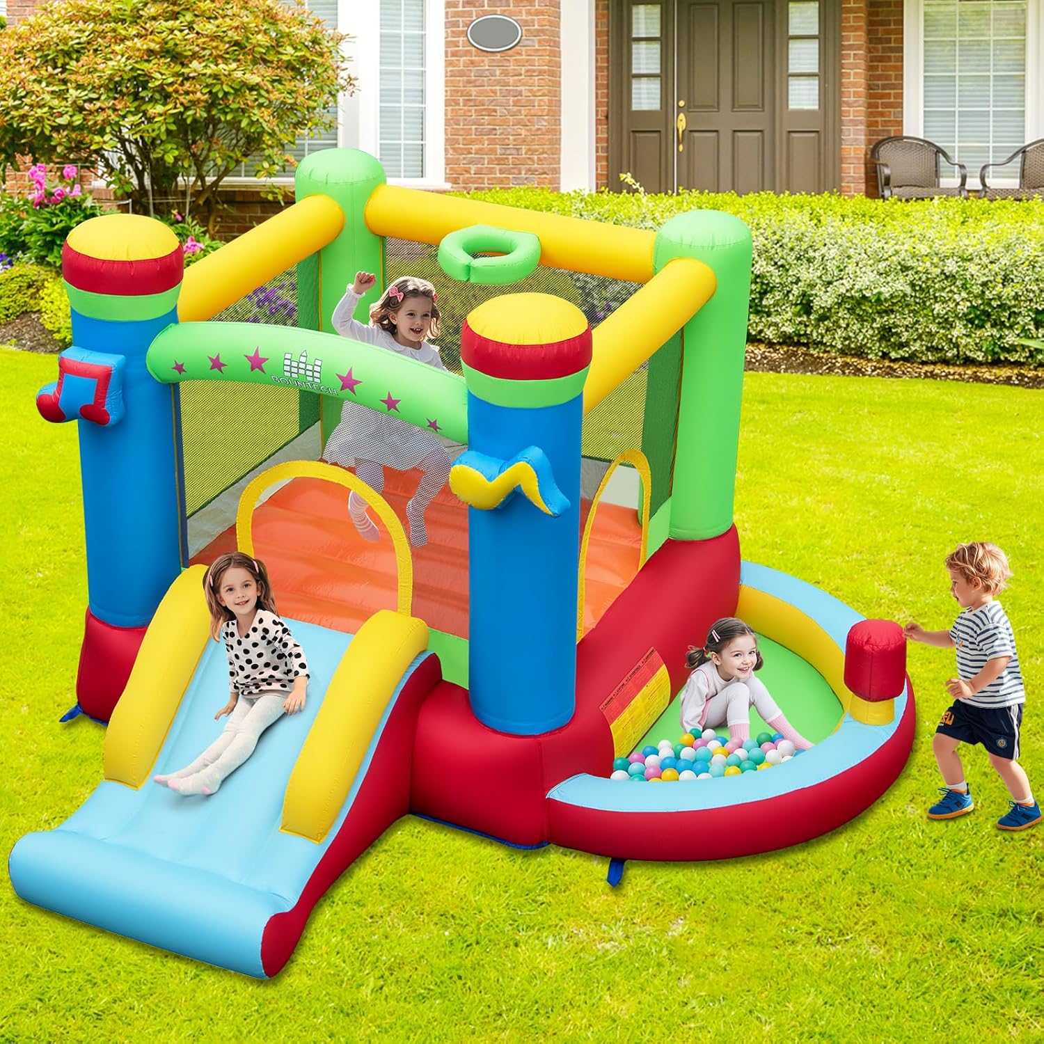 Inflatable Bounce House with B - Kids Outdoor Basketball avaliação e preço