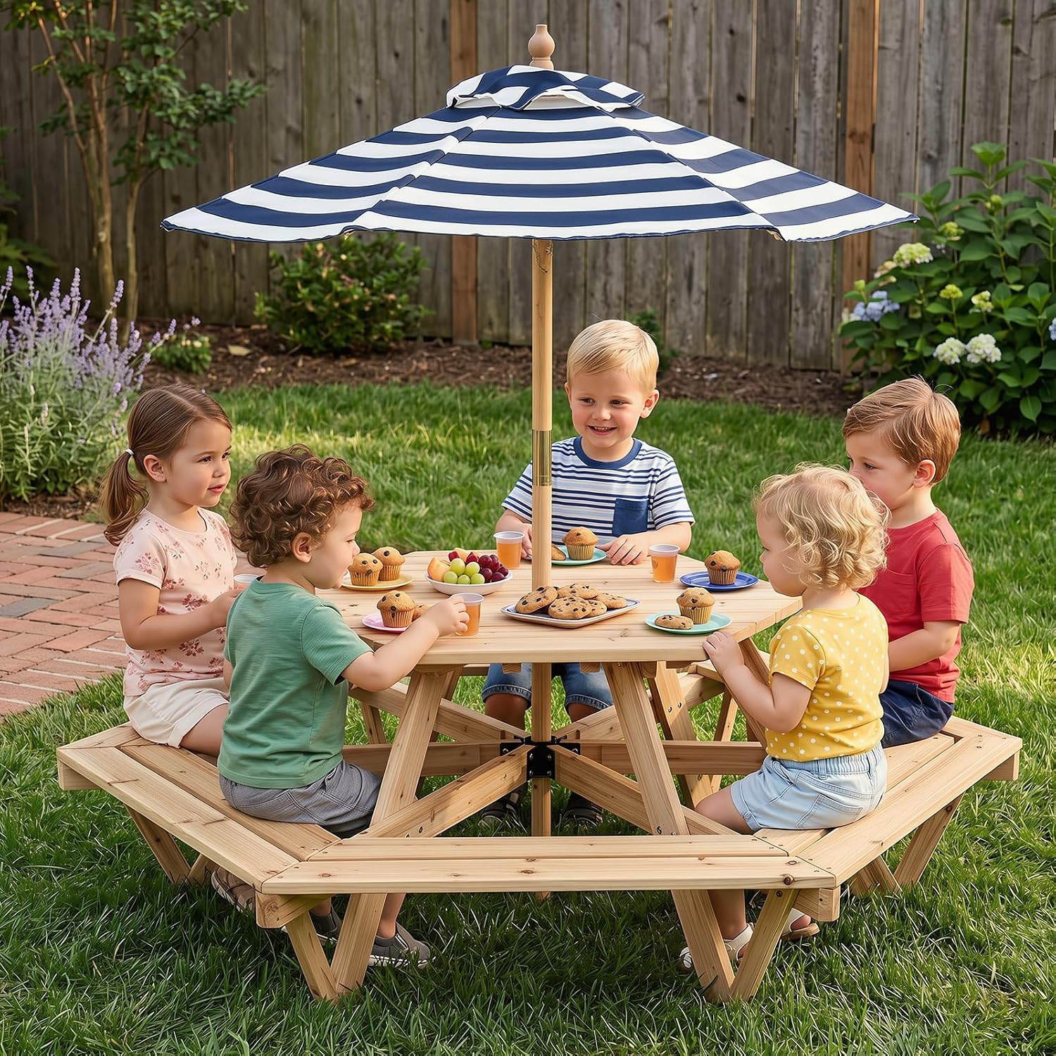 Kids Picnic Table, Hexagonal T - Kids Outdoor Bench avaliação e preço