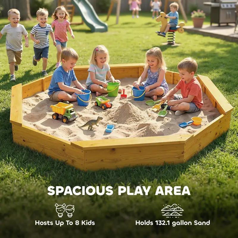 Qaba Wooden Sandbox with Large - Kids Outdoor Bench avaliação e preço