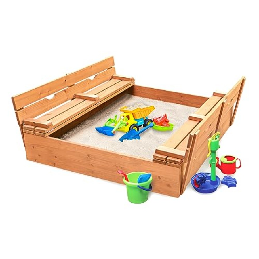 Outdoor wooden sandbox with li - Kids Outdoor Bench avaliação e preço