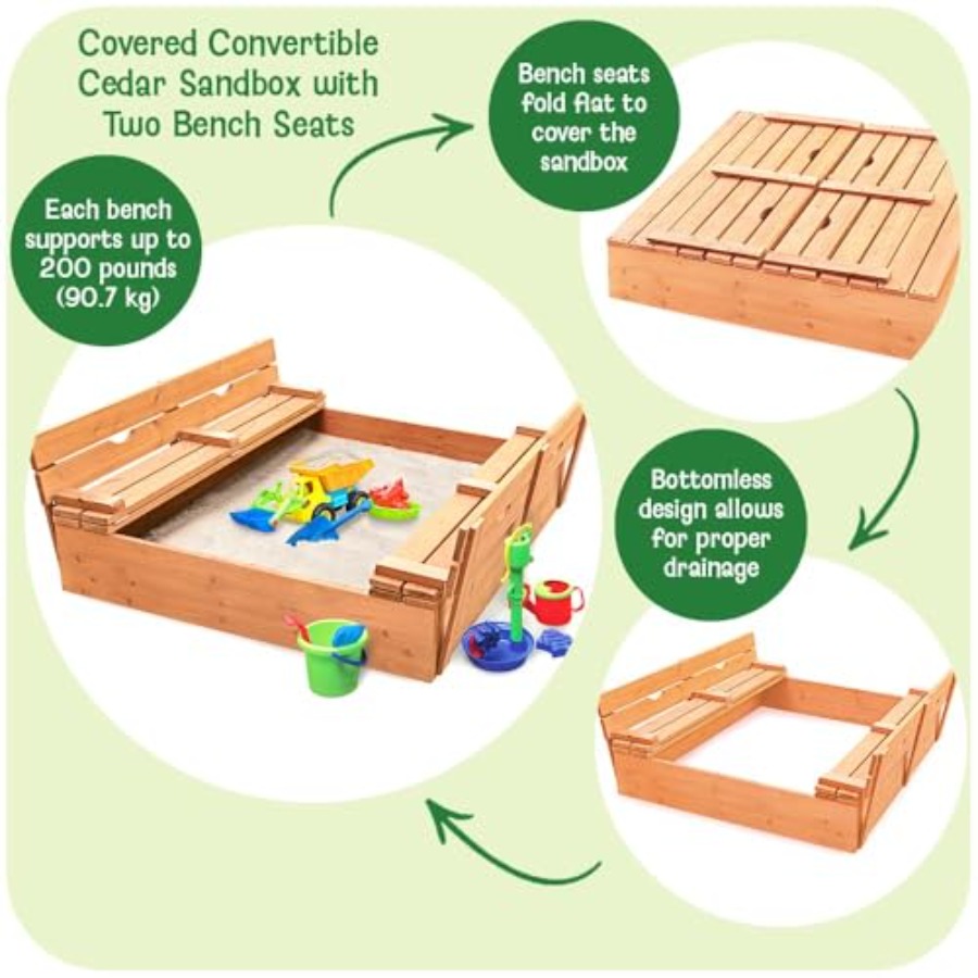 Outdoor wooden sandbox with li - Kids Outdoor Bench avaliação e preço
