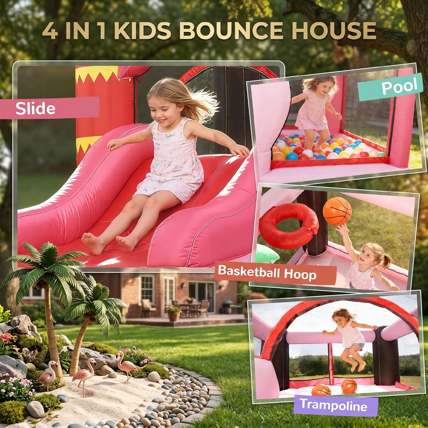 4-in-1 Kids Inflatable Bouncy  - Kids Outdoor Basketball avaliação e preço