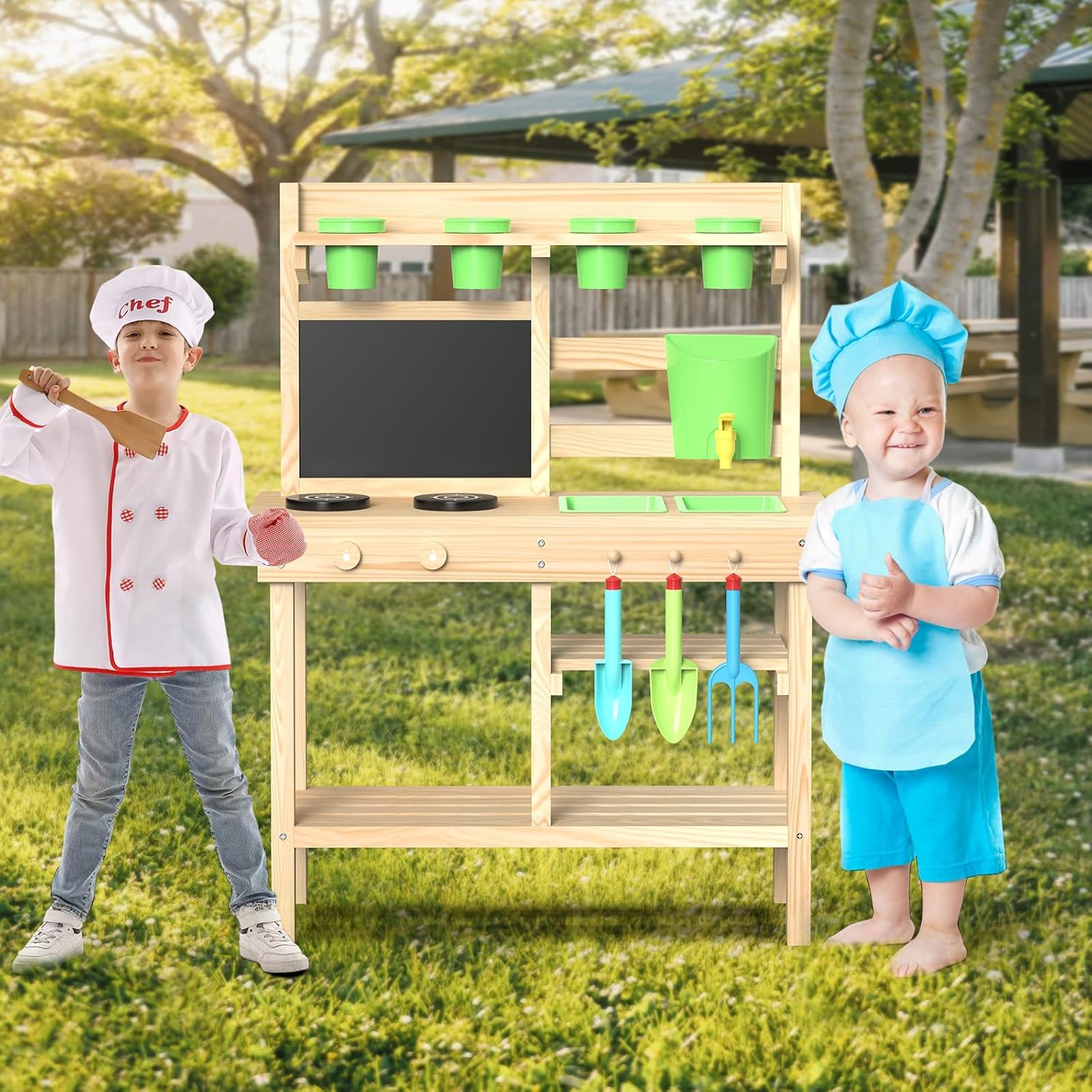 Cedar Wood Outdoor Play Kitche - Kids Outdoor Chalkboard avaliação e preço