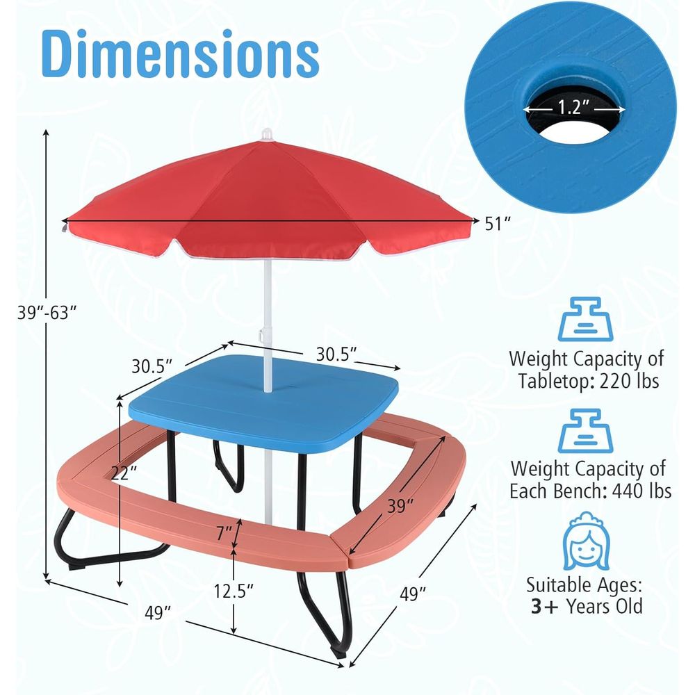Kids Picnic Table, 8 Person To - Kids Outdoor Bench avaliação e preço