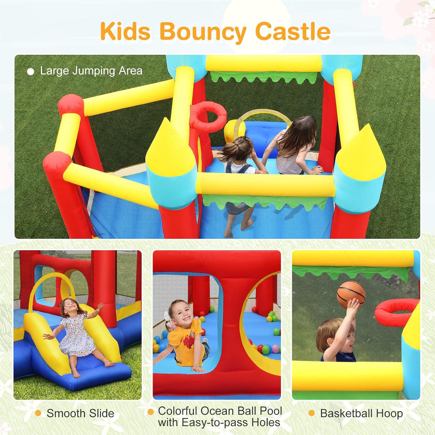 Inflatable Bounce Castle for K - Kids Outdoor Basketball avaliação e preço