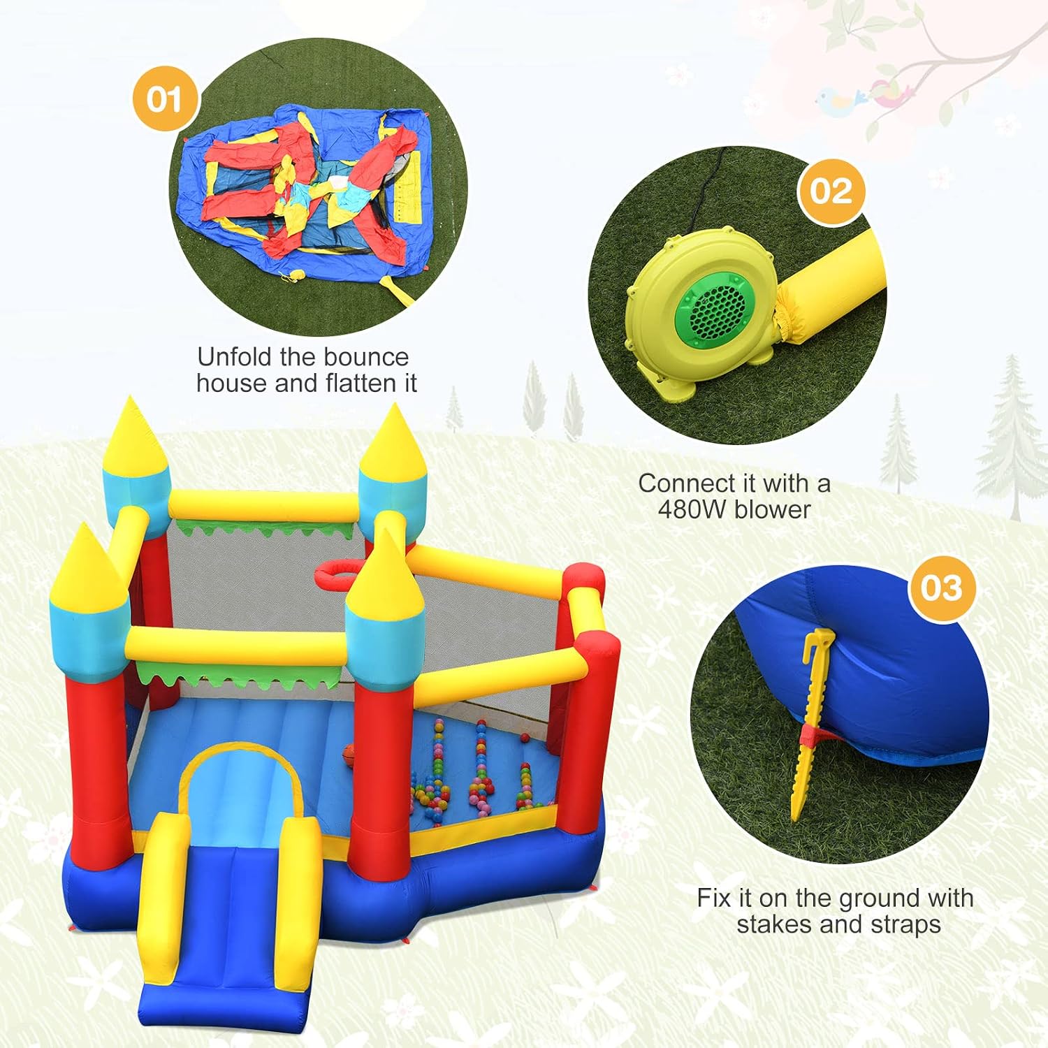 Inflatable Bounce Castle for K - Kids Outdoor Basketball avaliação e preço