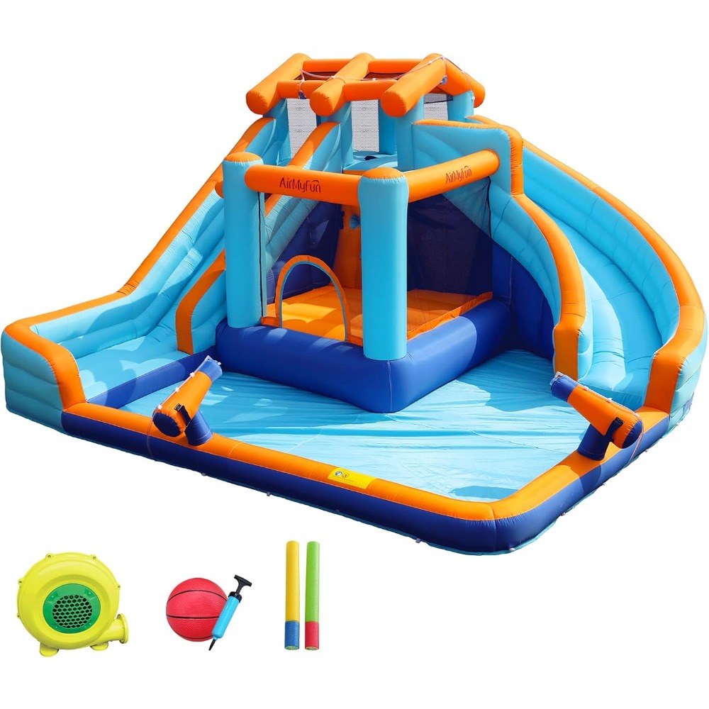 Large Water Slide Bounce House - Kids Outdoor Basketball avaliação e preço
