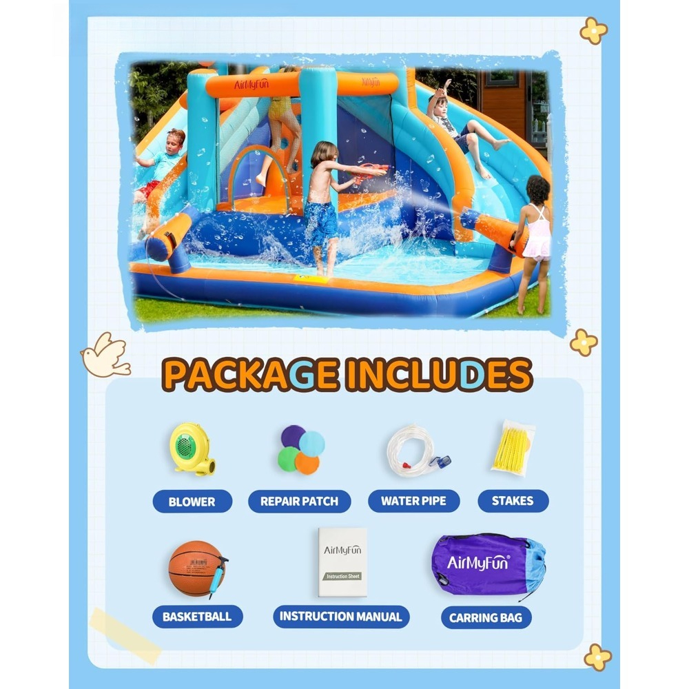 Large Water Slide Bounce House - Kids Outdoor Basketball avaliação e preço