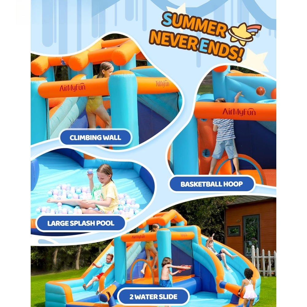 Large Water Slide Bounce House - Kids Outdoor Basketball avaliação e preço
