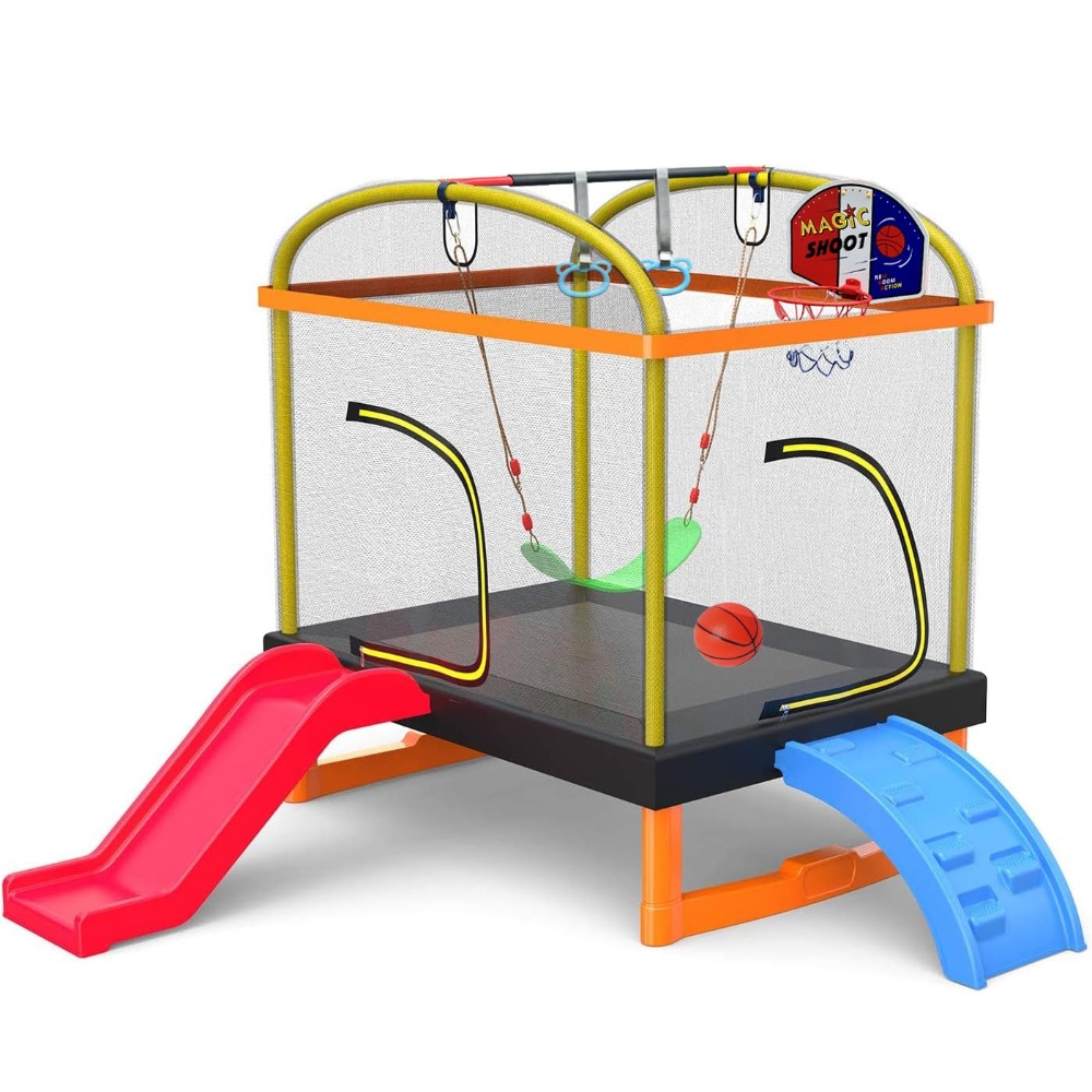 6.5Ft 7-in-1 Rectangle Trampol - Kids Outdoor Swing avaliação e preço