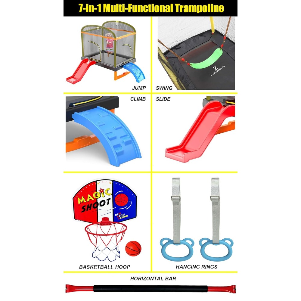 6.5Ft 7-in-1 Rectangle Trampol - Kids Outdoor Swing avaliação e preço